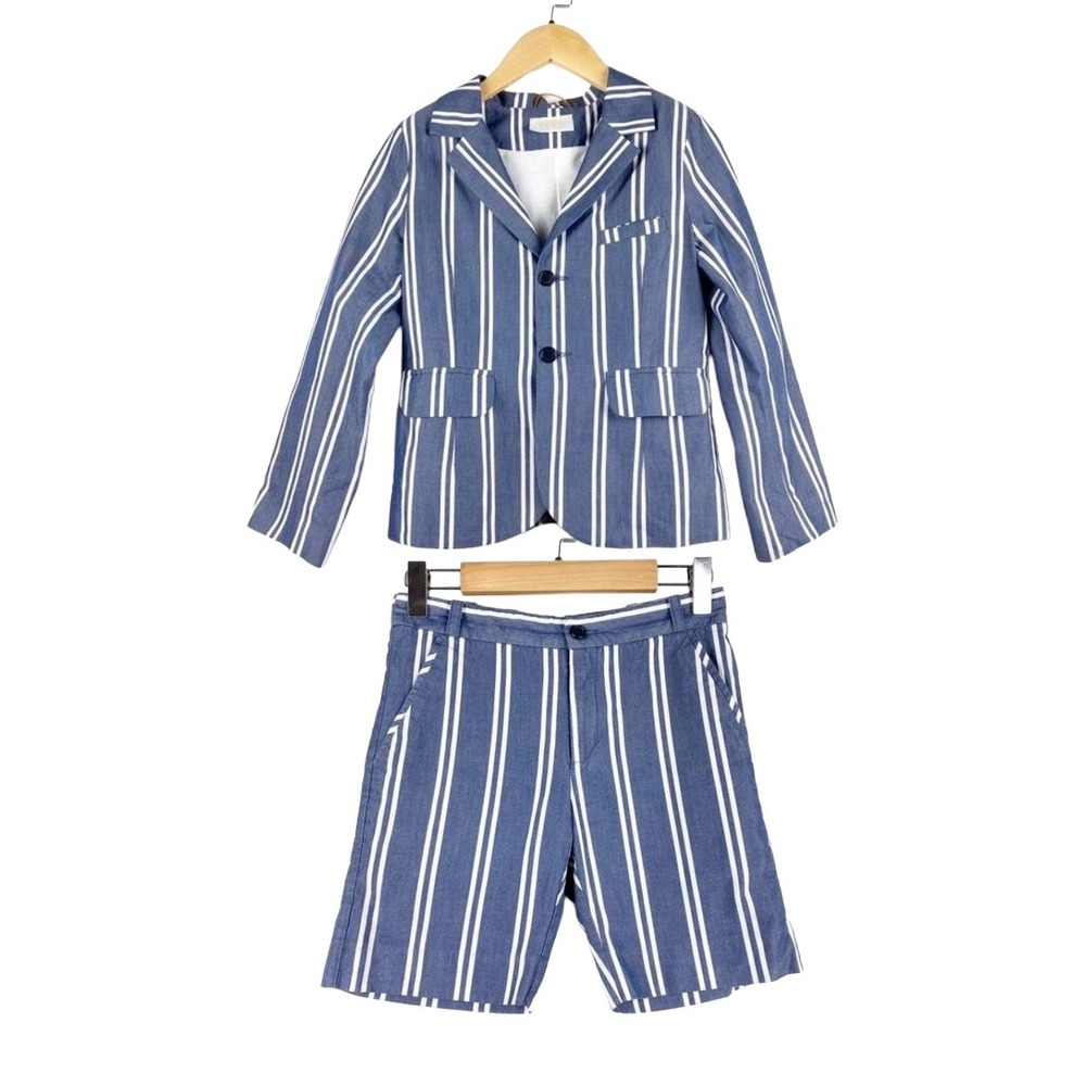 Max & Lola Blue and White Stripe Blazer and Shorts Set Size 8T